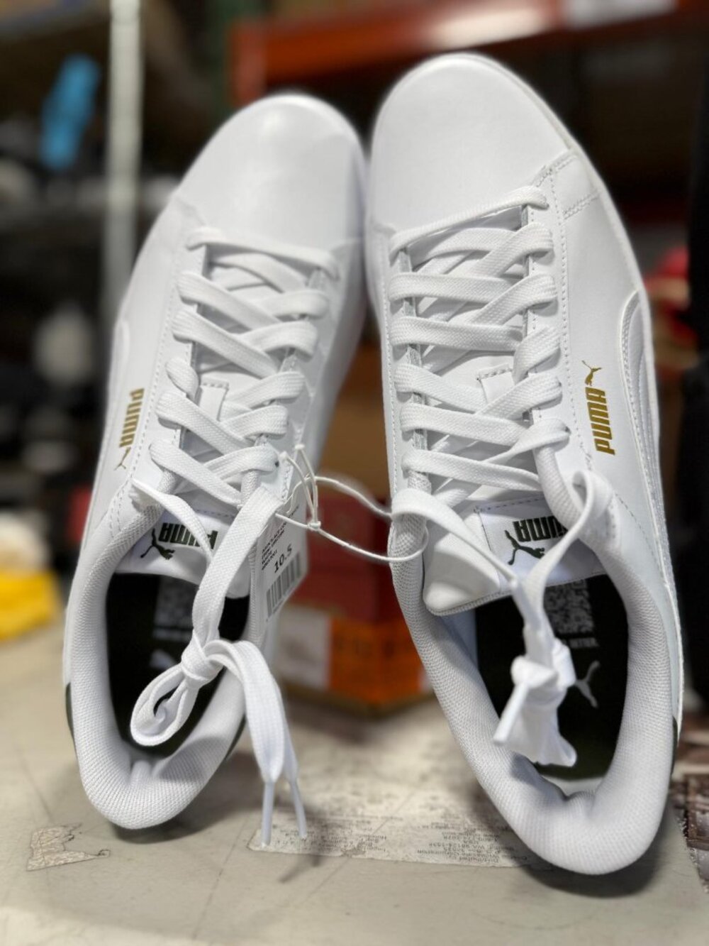 Puma Smash 3.0 Leather Sneakers White Gold Men's Size 8.5 Casual Lace-Up Shoes N